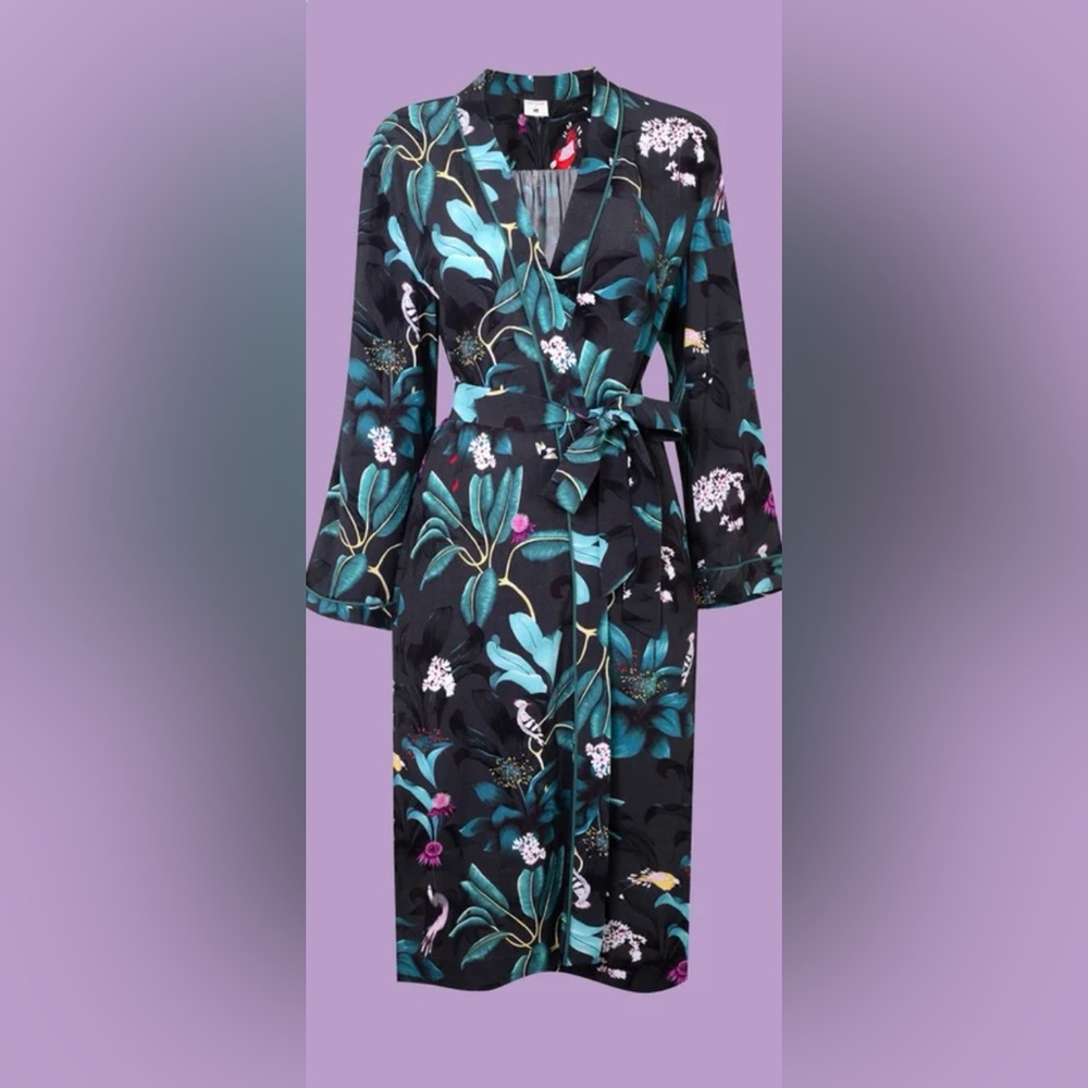 H&M Tropical Floral Robe - Black and Teal
